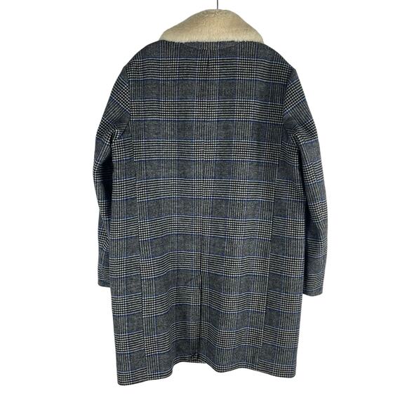 Levi's Amaya Wool Blend Houndstooth Plaid Coat Faux Fur Gray Blue Size L - Picture 8 of 11
